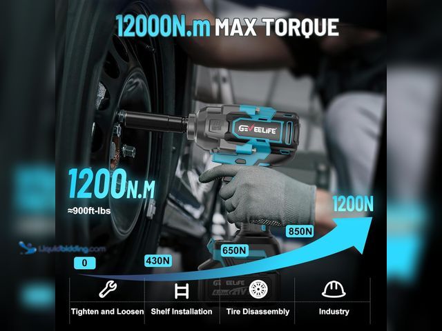 Lot 49-5453738 - GEVEELIFE 1200N.m (900Ft-lbs) Brushless Impact Wrench, 1/2" Cordless Impact Driver. [Model: B0F3HRJ8...