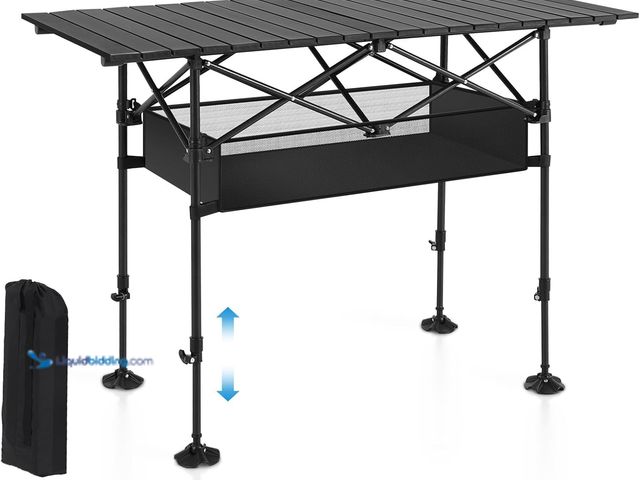 Lot 49-3563832 - ALPHA CAMP Folding Camping Table, Portable Roll-up Table with Adjustable Height, Large Storage Bag a...