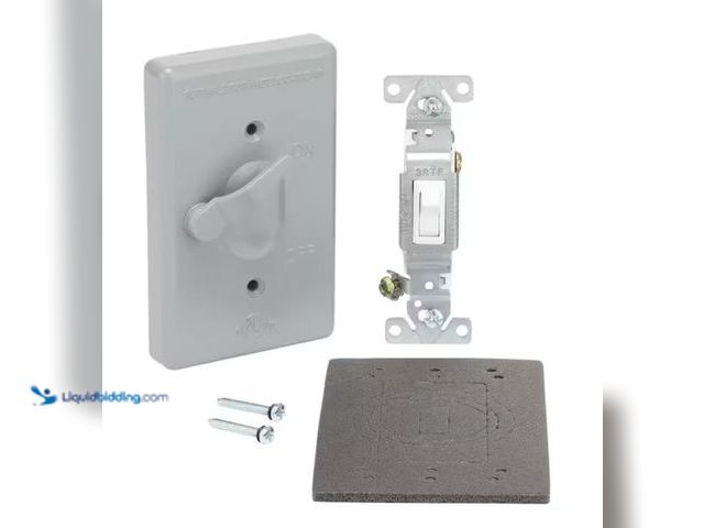 Lot 49-2006445 - Lot of (6) Commercial Electric 1-Gang Metallic Weatherproof Toggle Switch Outlet Cover Kit, Gray, Mo...