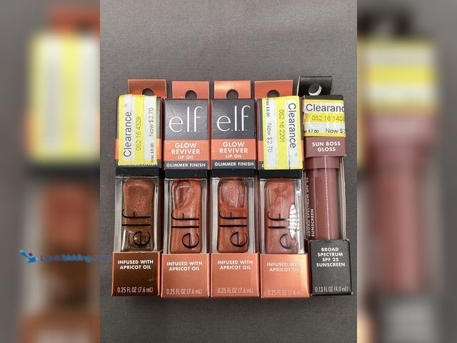 Lot 49-911585 - New Lot of 5 cosmetics items from e.l.f. Includes 3 super-neutral glow reviver lip oil, one in choco...