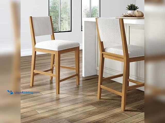 Lot 49-5433897 - PLANK+BEAM
Sereno 24 in. Pecan High Back Wood Counter Stool with Boucle Upholstered Seat. Unused