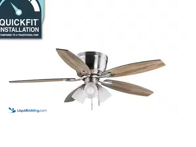 Lot 49-5555511 - Hampton Bay
Sidlow 52 in. Indoor LED Brushed Nickel Hugger Dry Rated Ceiling Fan with 5 QuickInstal...