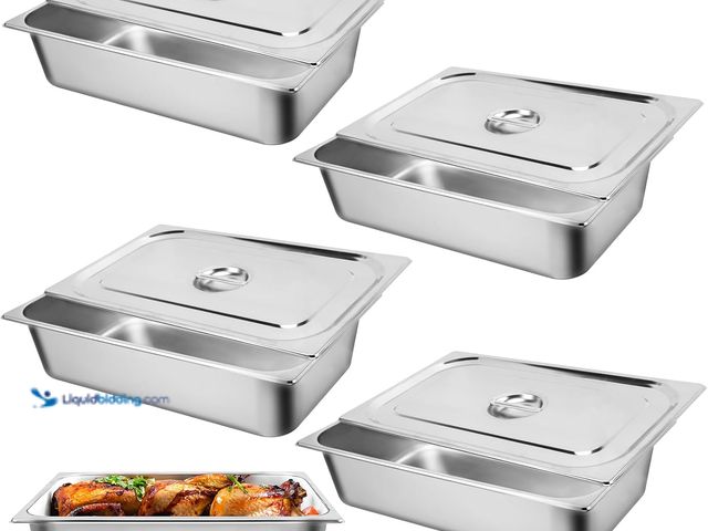 Lot 49-3513484 - Hotel Pan, Full Size Steam Table Pan 6" Deep Stainless Steam Table Pan with Lid Full Size Food Pan 2...