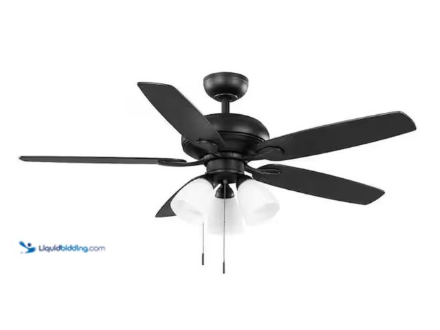 Lot 49-2001508 - Hampton Bay Rockport II 52 in. Indoor Matte Black LED Ceiling Fan with Light kit, Downrod and Revers...