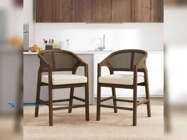 Lot 49-5512078 - CHRISTOPHER KNIGHT HOME Dorian Village 24.25 in. Wood Frame Counter Stool with Beige Fabric Cushion,...