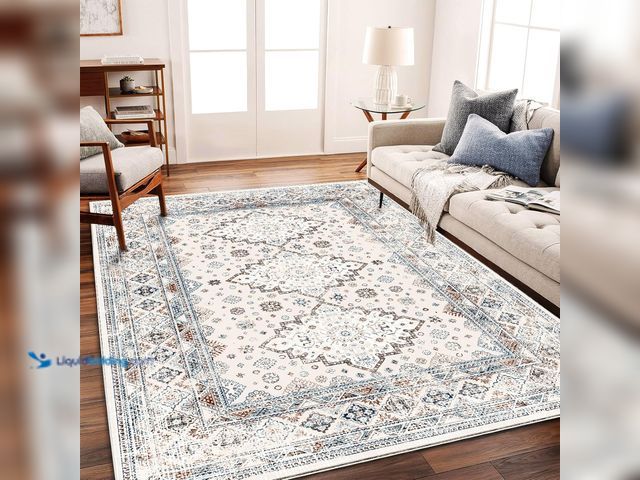 Lot 49-5408518 - Washable Area Rug 8x10 Retro Flowers Boho Design Non-Shedding Easy Care Ideal for High Traffic Areas...