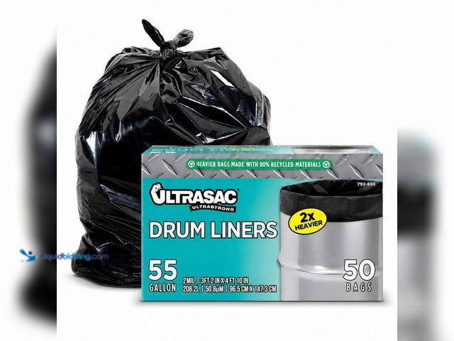 Lot 49-3614930 - 50-Pack Ultrasac 55-Gal Black Drum Liner Trash Bags - NOTE: Damage to box only.   Ref#BIN0730