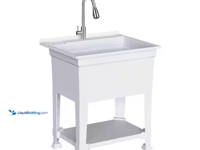 Lot 49-1632114 - Glacier Bay 30 in. W x 24 in. D x 35 in. H Freestanding Laundry/Utility Sink in White with Stainless...