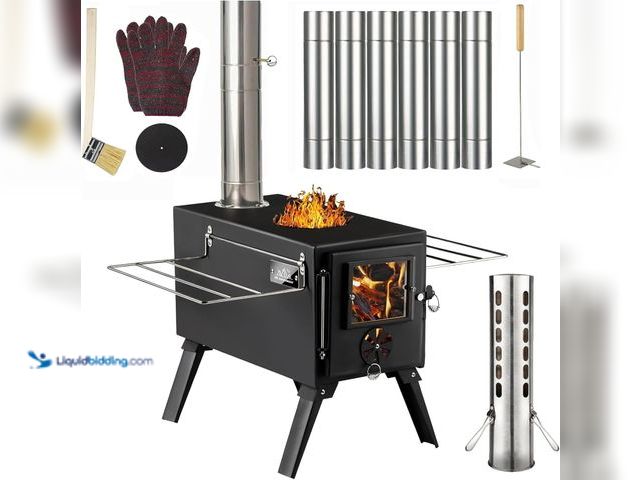 Lot 49-5488319 - Hot Tent Stove,AVOFOREST Wood Burning Stove,Small Wood Stove with 7 Stainless Chimney Pipes for Outd...