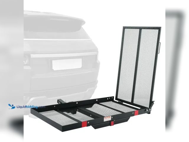 Lot 49-3616820 - VEVOR Hitch Mount Cargo Carrier, 45.3" x 25.6" Iron Hitch Cargo Rack with Folding Ramp, Hitch Rack B...