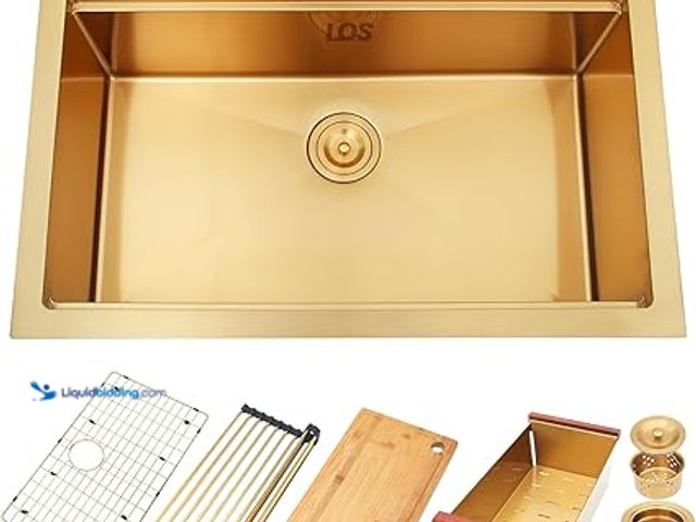 Lot 49-5448682 - LQS Gold Kitchen Sink, 33x22 Drop In Kitchen Sink, Large Top Mount Stainless Steel Handmade Sturdy 1...