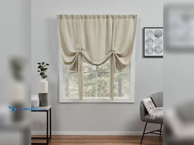 Lot 49-1548631 - (4) EXCLUSIVE HOME Loha Natural Solid Light Filtering 3" Rod Pocket Tie Up Shade, 54 in. W x 63 in. ...