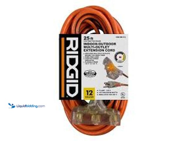 Lot 49-5415426 - RIDGID 50 ft. 12/3 Heavy Duty Indoor/Outdoor Extension Cord with Lighted End, Orange/Grey. Model # 7...