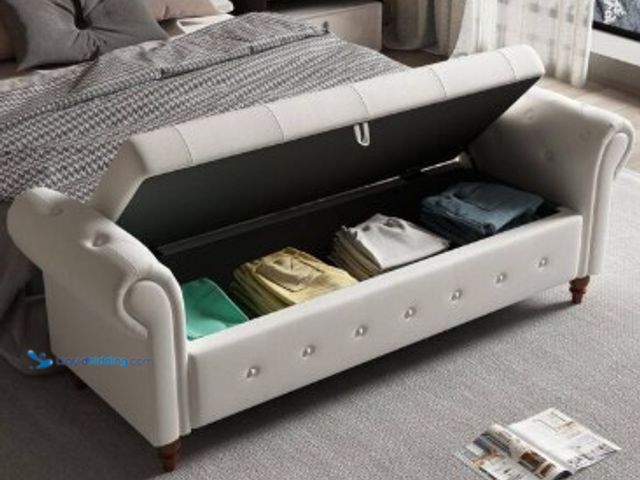 Lot 49-2022687 - Beige Bed Storage Bench with Rolled Arms 24.4 in. H x 63 in. W x 22 in. D, Model # ZQ-W109751606, MS...
