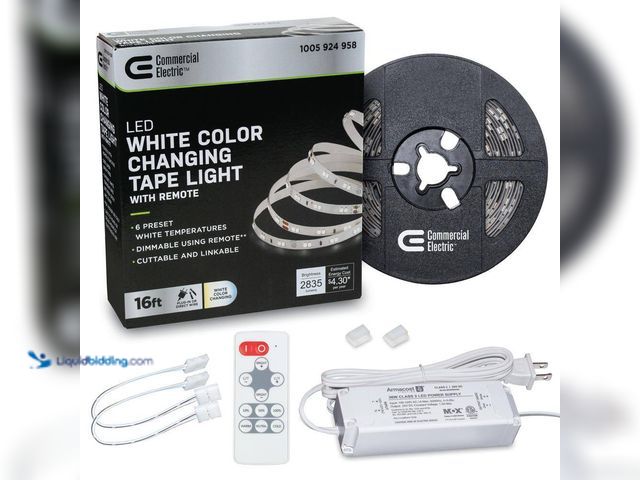 Lot 49-5449690 - Commercial Electric
16 ft. LED Tunable White Tape Light Kit- Under Cabinet Light (2pack) Unused