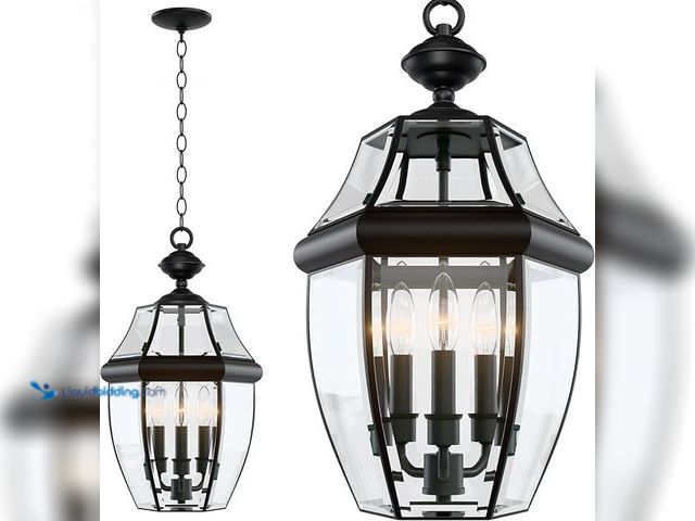 Lot 49-3480506 - (1) LPRZSG Large Outdoor Pendant Light Fixture 3-Light, 20in Modern Black Outdoor Chandelier Hanging...