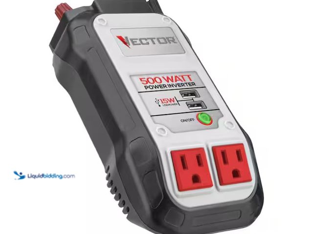 Lot 49-1575759 - VECTOR 500 Watt Power Inverter, Dual Power Inverter, Two USB Charging Ports, Model # PI500V, Unused,...