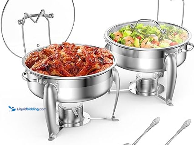 Lot 49-5435253 - 6 QT Chafing Dish with Serving Spoon, Stainless Steel Round Chafing Dishes with Glass Lid & Lid Hold...