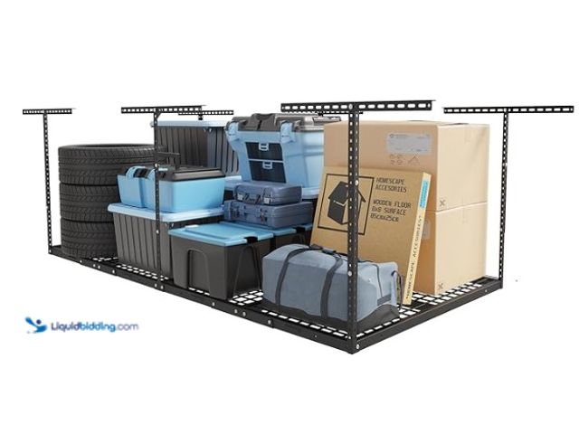 Lot 49-1557100 - FLEXIMOUNTS 4x8 Overhead Garage Storage Rack, Adjustable Organization System, Heavy-Duty Metal Ceili...