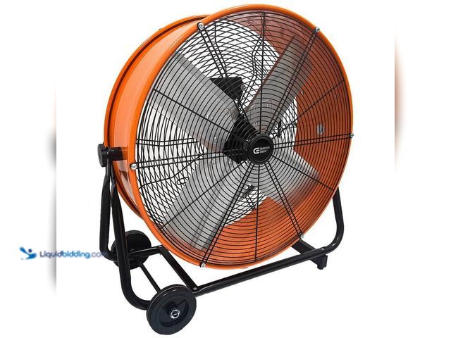 Lot 49-5406381 - Commercial electric 24 in. 2-Speed Heavy Duty Tilt Drum Fan, Model # SFDC6-600CT0-4, Unused, Dented ...