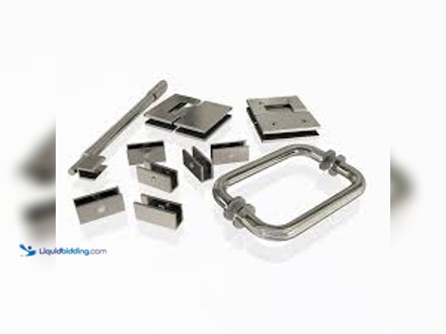 Lot 49-5436930 - Glass Warehouse 78 in. 90° Glass Hinged Hardware Pack in Brushed Nickel with Handle Unused.