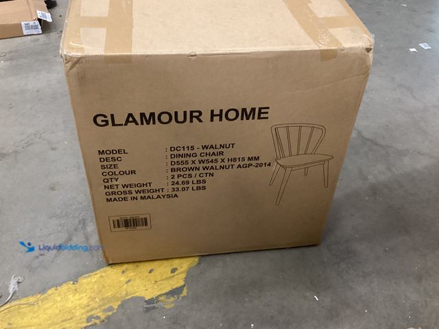 Lot 49-5573555 - Glamour Home Dining Chair (Walnut) Model:DC115,. Unused