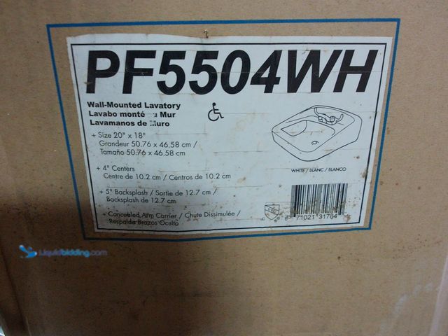 Lot 49-1547496 - ProLo Wall Mounted Sink, 20" X 18" 4" Center, 5" BackSplash, Concealed Arm Carrier, White, Unused.  ...