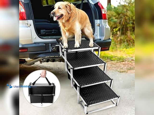 Lot 49-5438114 - Foldable Dog Stairs with Non-Slip Surface - Portable Aluminum Dog Steps for Trucks, SUVs & Cars - 4 ...