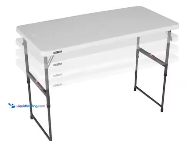Lot 49-1518518 - Lifetime 4 ft. One Hand Adjustable Height Fold-in-Half Table Almond Model # 80726, Unused  Ref#HDPA0...
