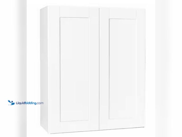 Lot 49-1569493 - Hampton Bay Shaker 30 in. W x 12 in. D x 36 in. H Assembled Wall Cabinet in Satin White, Model # KW3...
