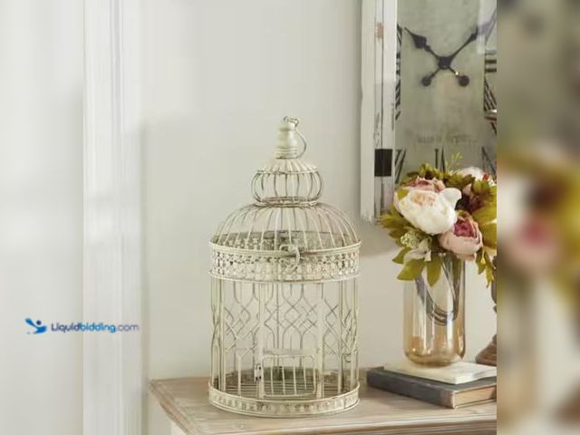 Lot 49-1623515 - Litton Lane Cream Metal Hinged Top Birdcage with Latch Lock Closure and Hanging Hook (2- Pack), Mode...