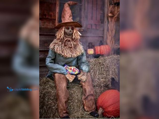 Lot 49-3521524 - 4 Ft 6 In Scary Sitting Scarecrow Animatronic. Model #01611102. Slightly used. Has cord.