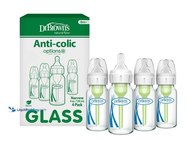 Lot 49-1575667 - Dr. Brown's Anti-Colic Options+ Narrow Glass Baby Bottle with Level 1 Slow Flow Nipple, BPA-Free, 4 ...