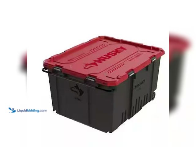 Lot 49-5551621 - Husky
170 Gal. Pro Grip Storage Tote in Black with Red Lid, Unused with scuffs