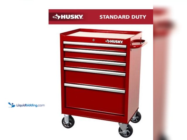 Lot 49-1516647 - Husky Standard-Duty 27 in. W x 18 in. D 5-Drawer Red Rolling Tool Cabinet, Model # H27TR5RED, unused...