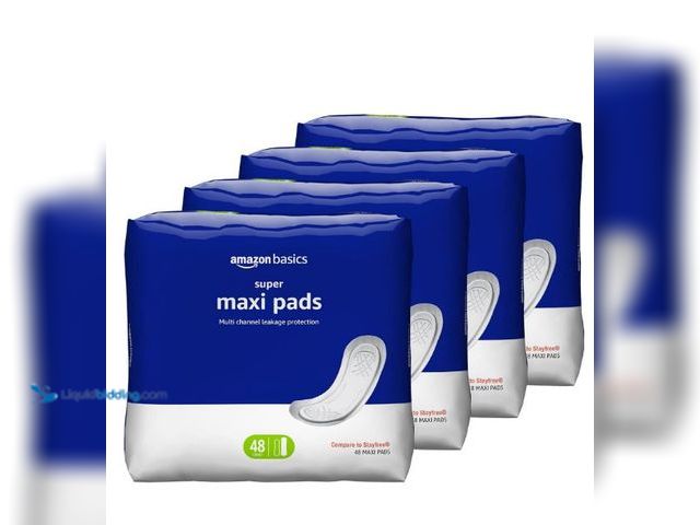 Lot 49-1517399 - Amazon Basics Maxi Pads for Women- Thick, Super Absorbency, Unscented, 192 Count, (4 Packs of 48) (P...