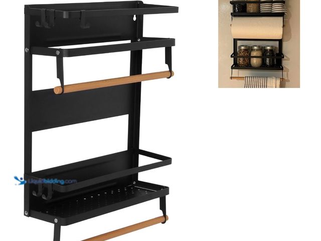 Lot 49-1578001 - LEXICHER Garage Magnetic Rack Foldable, 2-in-1 Paper Towel Holder with Shelf, Garage Storage Organiz...