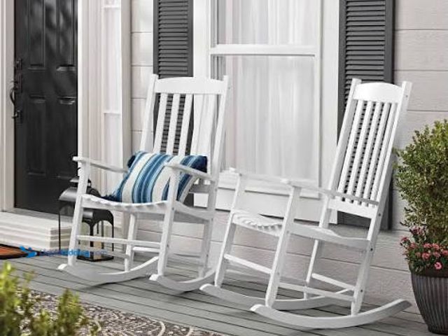 Lot 49-5559226 - Mainstays Outdoor Wood Porch Rocking Chair, White. Unused