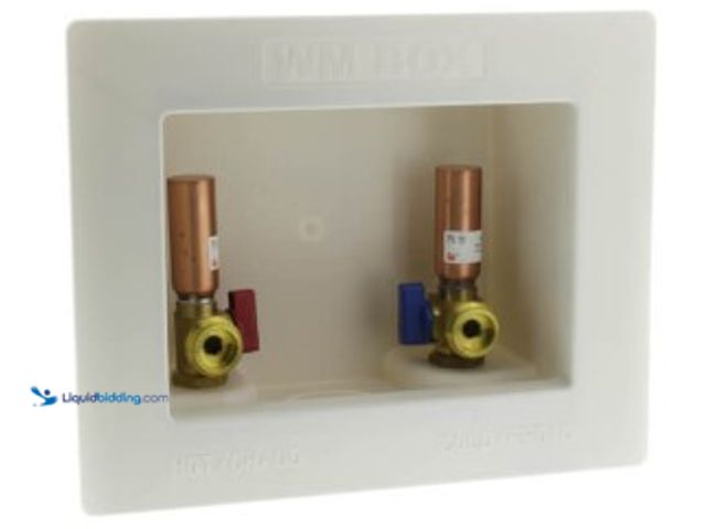Lot 49-3631393 - 1/2" PEX Crimp Washing Machine Outlet Box with Water Hammer Arrestors, Model # WB050PX-HA, New.   Re...
