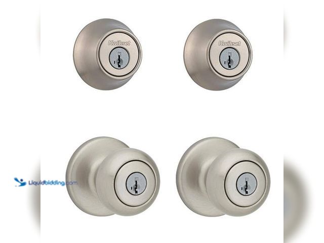 Lot 49-5452543 - Kwikset
Cove Satin Nickel Keyed Entry Door Knob and Single Cylinder Deadbolt Project Pack featuring...