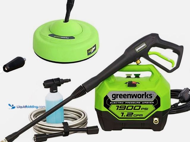 Lot 49-1625639 - Greenworks 1900 PSI 1.2 GPM Electric Pressure Washer Combo Kit, Green, Model # 235478865051, Unused,...