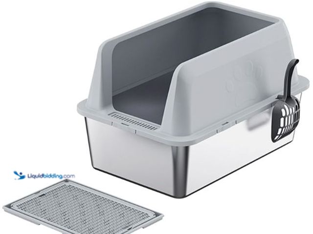 Lot 49-3521428 - Stainless Steel Litter Box,Large Cat Litter Box with Cat Litter Mat,23.62 L×15.75 W×13.78 H,Heighten...