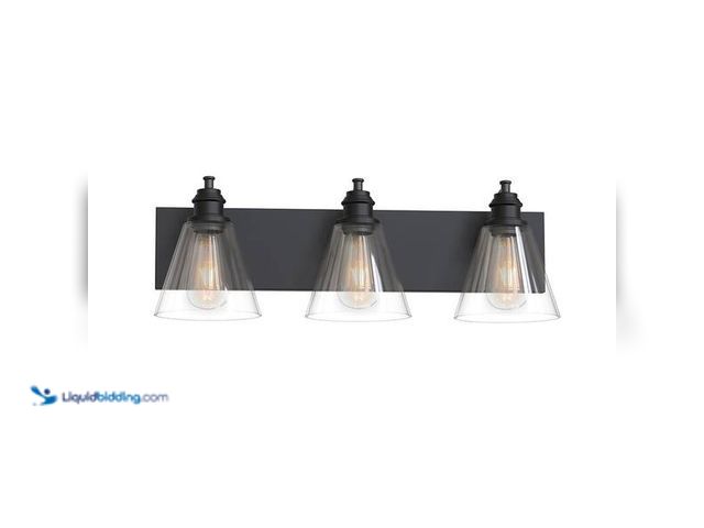 Lot 49-5454285 - Hampton Bay Manor 24 in. Width 3-Light Vanity Light Matte Black Finish Clear Glass Shades. Model # L...
