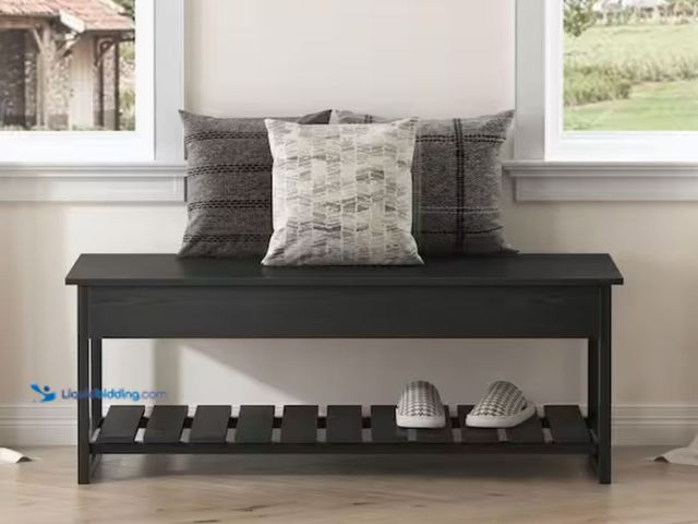 Lot 49-2001113 - Merra Black Entryway Shoe Storage Bench with Shelf (17.7 in H x 47.2 in W x 15.7 in. D), Model # IDF...