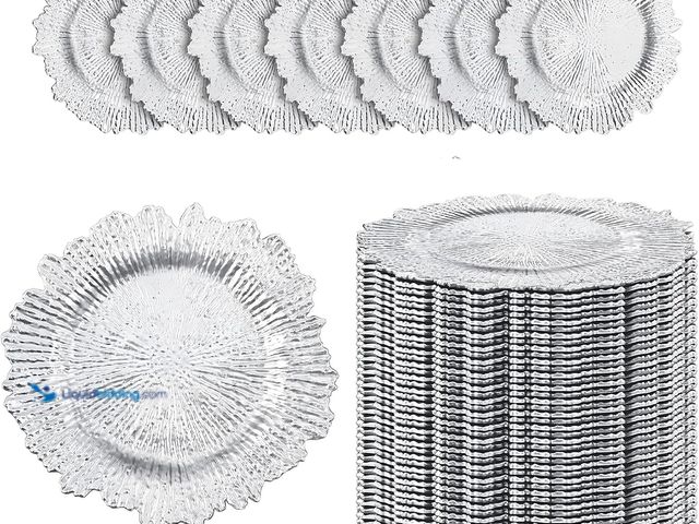 Lot 49-3527260 - Silver Charger Plates, 13" Vintage Decorative Table Plate, Ruffled Rim Plastic Reusable Dinner Charg...