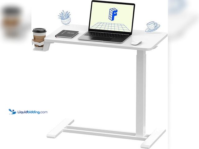 Lot 49-3480418 - FLEXISPOT H7 Adjustable Overbed Bedside Table with Wheels Pneumatic Mobile Standing Desk Laptop Desk...