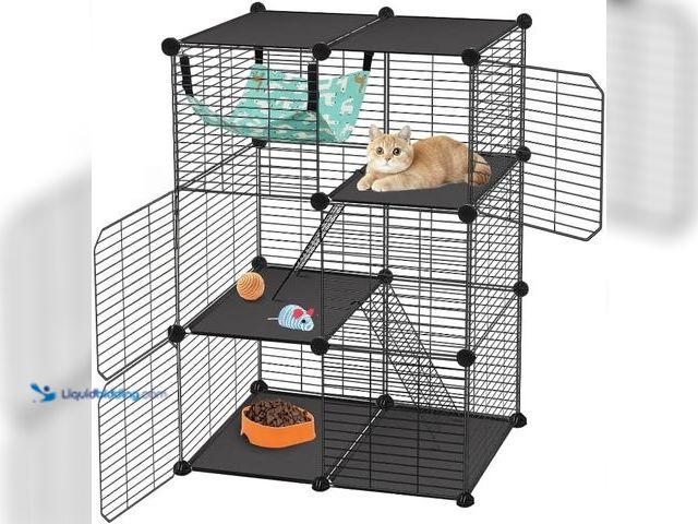 Lot 49-3565437 - Large Cat Cage Indoor, 3-Tier Cat Enclosure 28"x18"x42", Multi-Level Cat Playpen for 1-2 Cats Kitten...