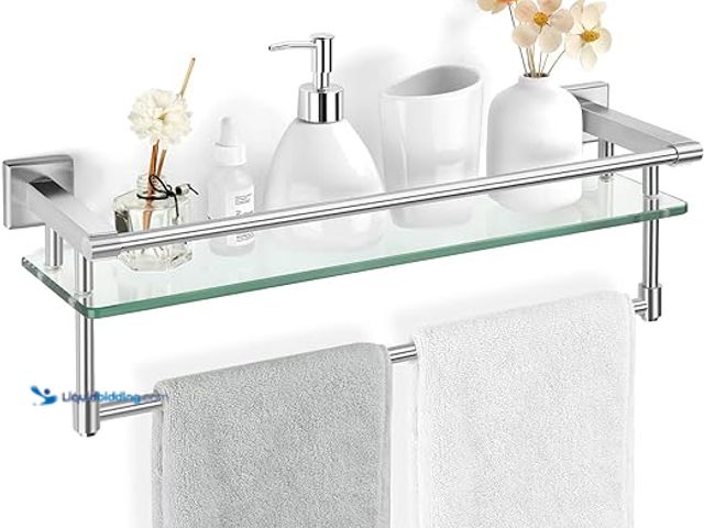 Lot 49-5407021 - Glass Bathroom Shelf with Towel Bar, Stainless Steel Tempered Towel bar/Track Glass Bathroom Shelves...