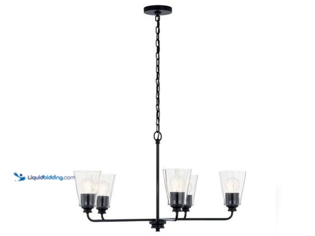 Lot 49-5572527 - KICHLER Ashba 5-Light Chandelier with Clear Glass in Black. Model # 82428. Unused