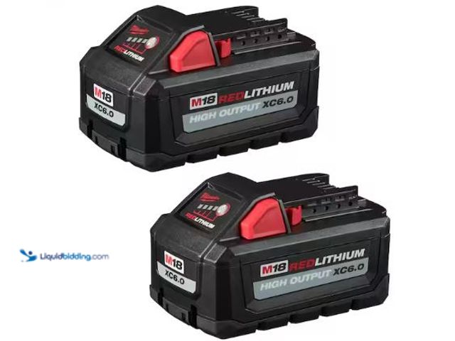 Lot 49-1597222 - Milwaukee M18 18-Volt Lithium-Ion High Output 6.0Ah Battery Pack (2-Pack) Model # 48-11-1862, Used, ...
